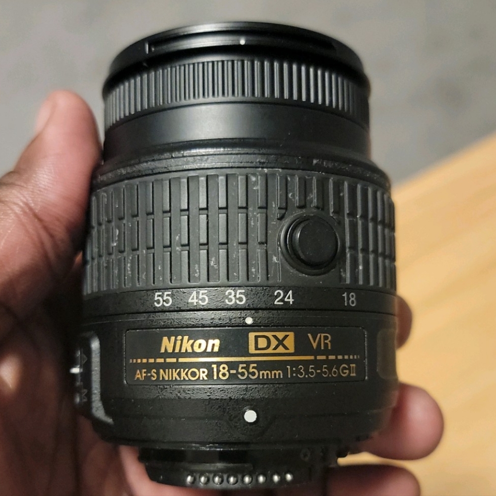 Nikon D3300,  18-55mm lens, 55-200mm lens, and power adapter